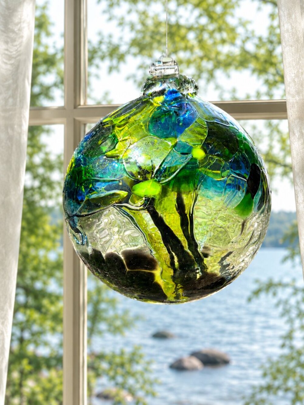 Hand Blown Glass Tree of Life Globe Orb | One of a Kind Art Glass Sphere | 6.5"